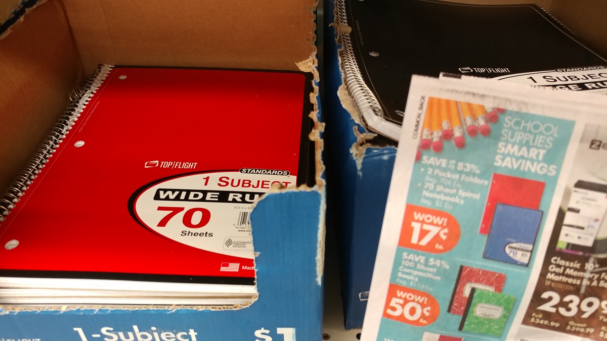 17 cent spiral notebooks at Big Lots