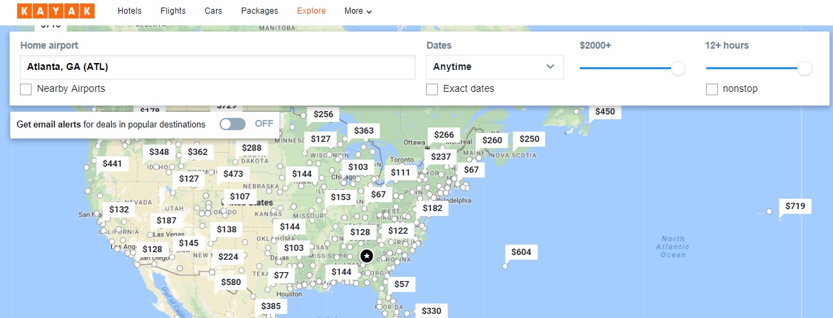 Kayak Explore helps you identify the best deals across the country and around the world.