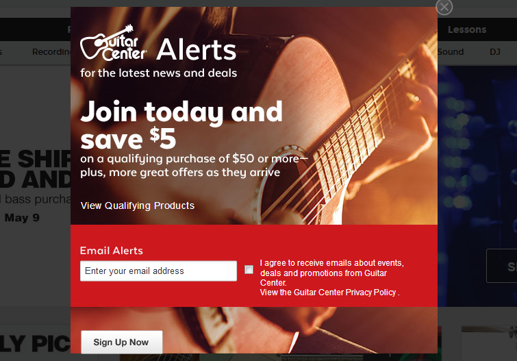 guitar center email sign-up discount